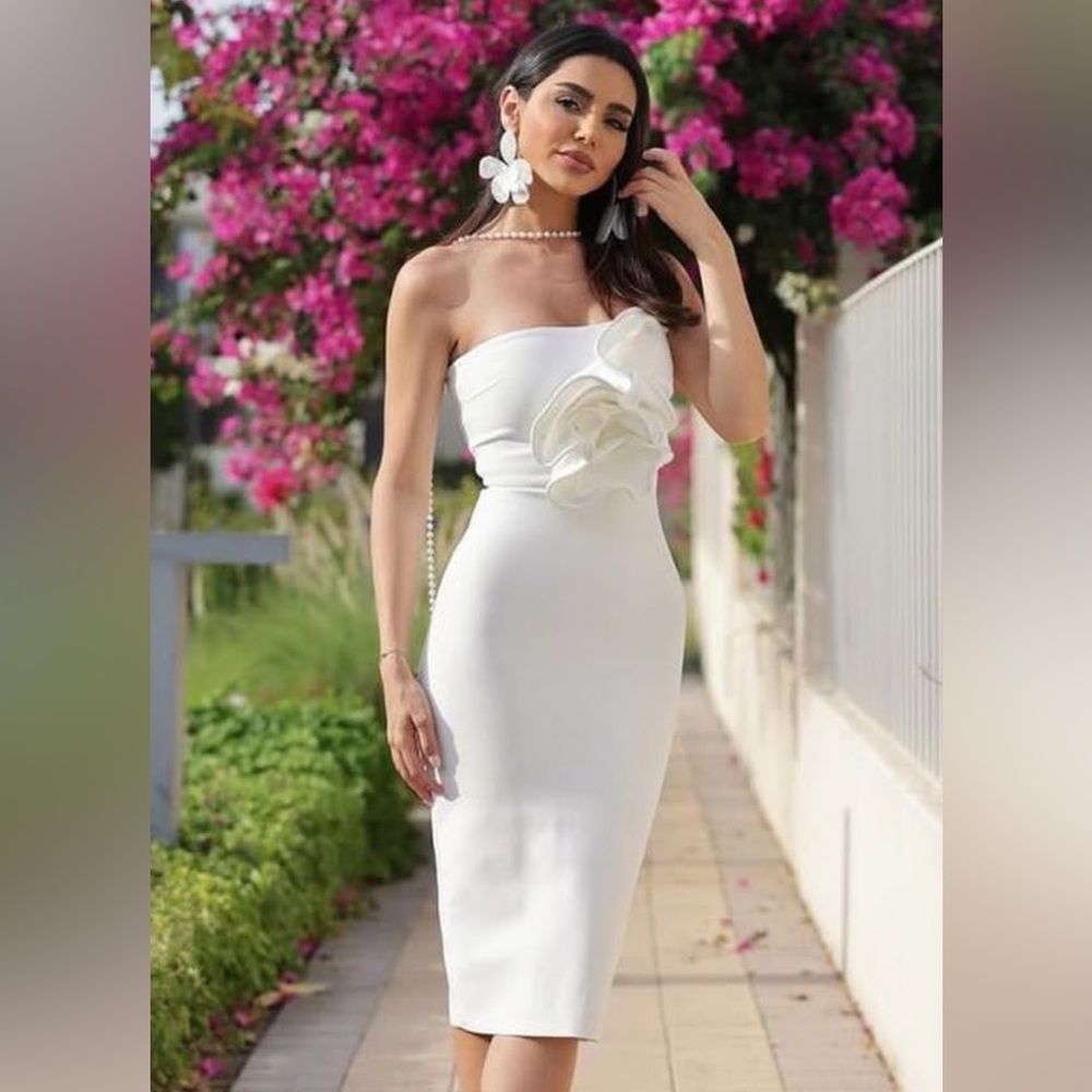 Flower Bandage White Midi Dress bridal bachelorette